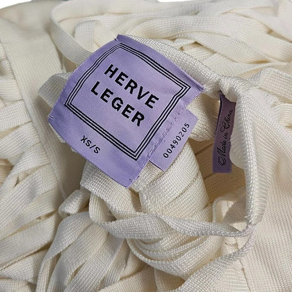 Herve  Leger Womens Bregi Swim Cover Up Dress Size XS/S Alabaster Fringe Draped - Picture 5 of 11